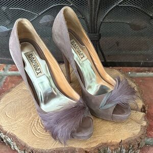 Badgley Mischka Feather-Embellished Heels